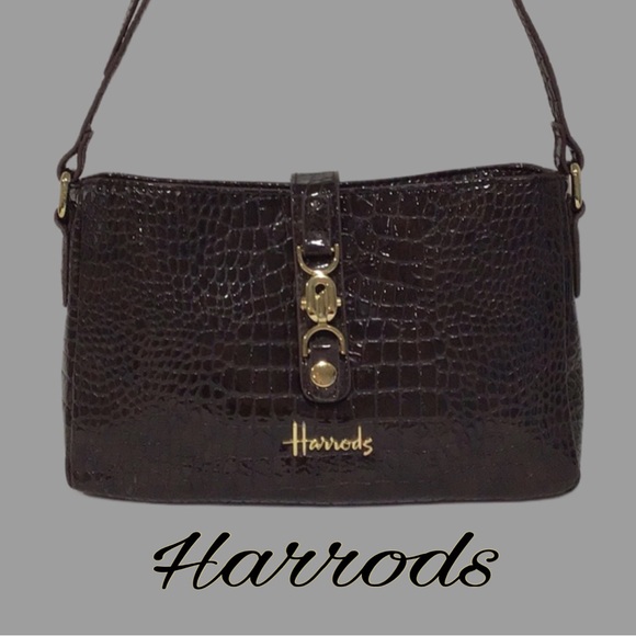 HARRODS LONDON Croc-Embossed Crossbody Bag, Chocolate Brown - Picture 1 of 12